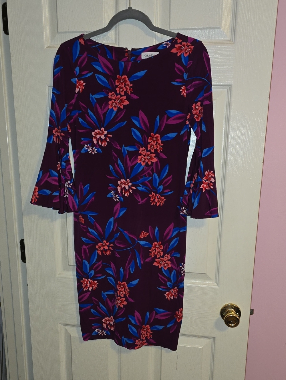 Calvin Klein Plum Floral Long Sleeve Sheath Dress